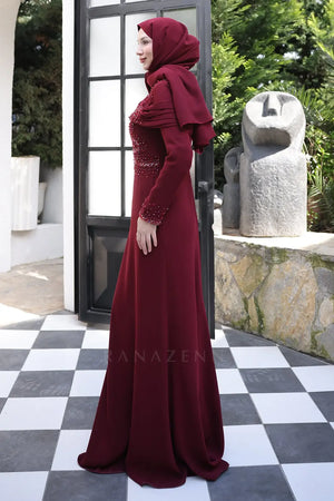 Ebru Tesettür Abiye - Bordo