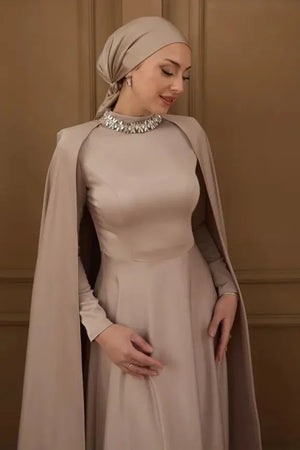 Hanzade Taşlı Tesettür Abiye - BEJ