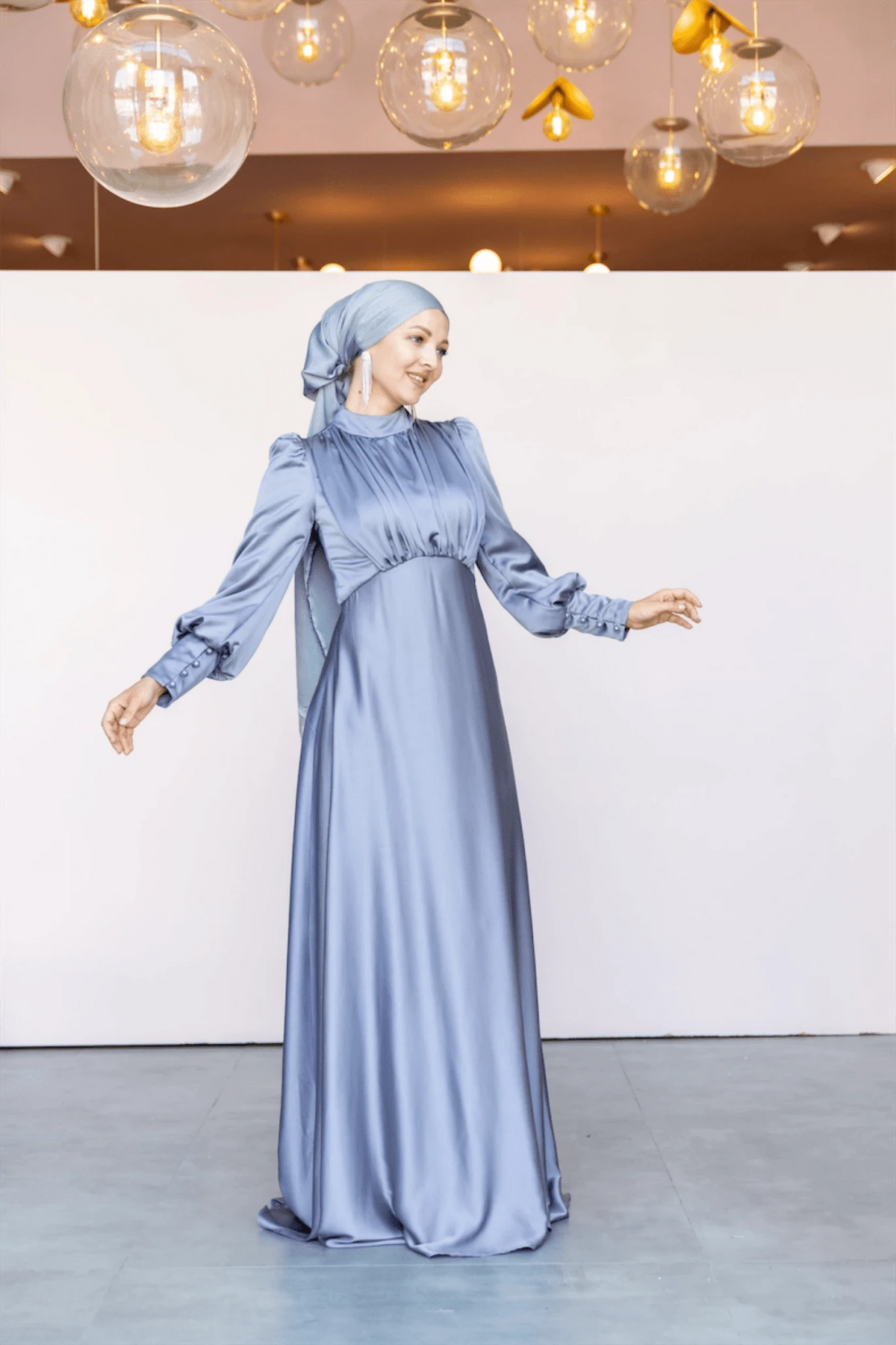 Dilay Tesettür Abiye -Gri - Mavi