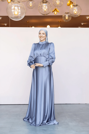 Dilay Tesettür Abiye -Gri - Mavi