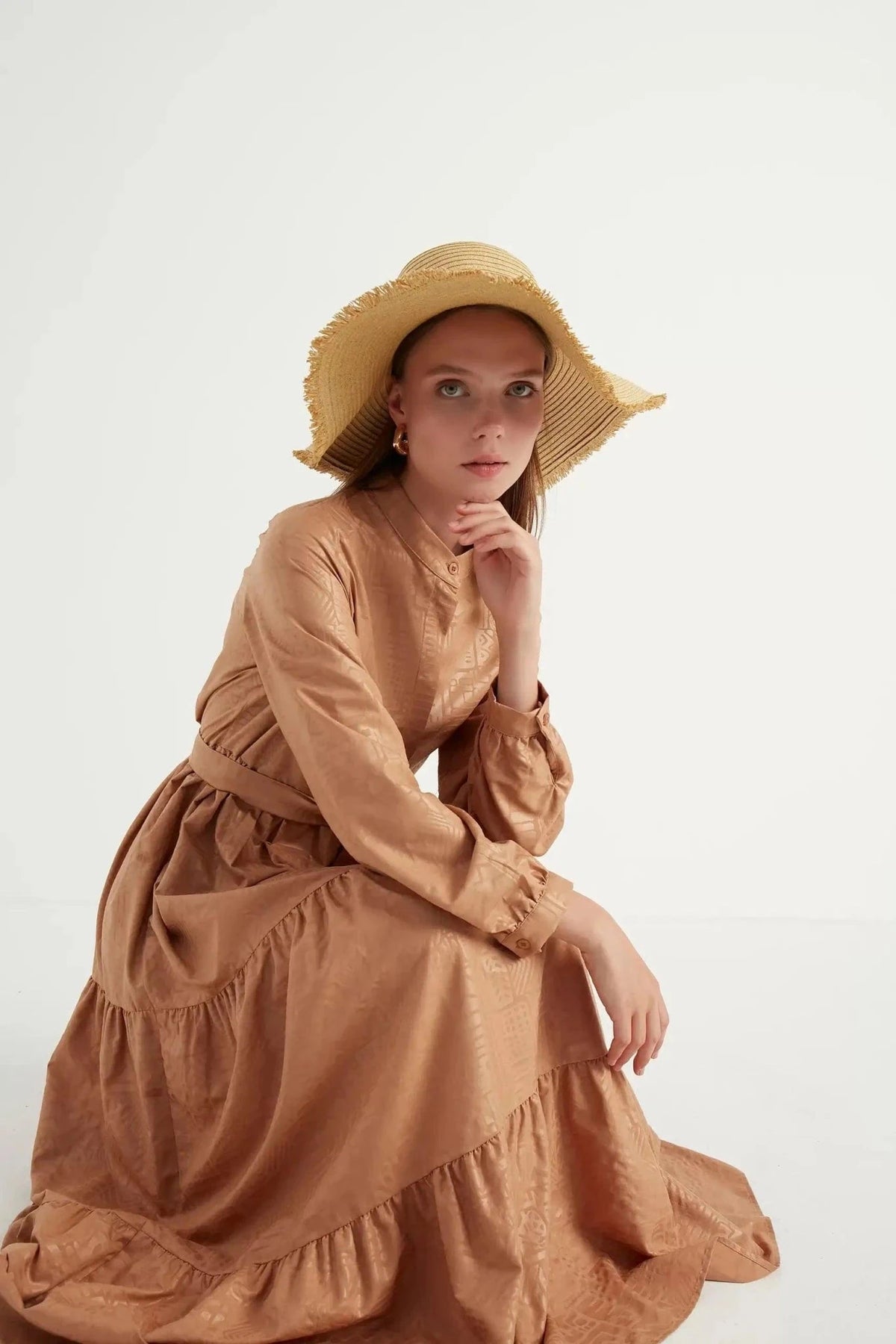 Yakma Desen Elbise - camel