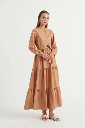 Yakma Desen Elbise - camel