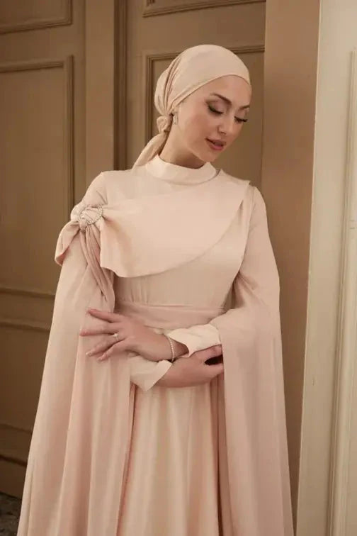 Melisa Taşlı Tesettür Abiye - Ekru
