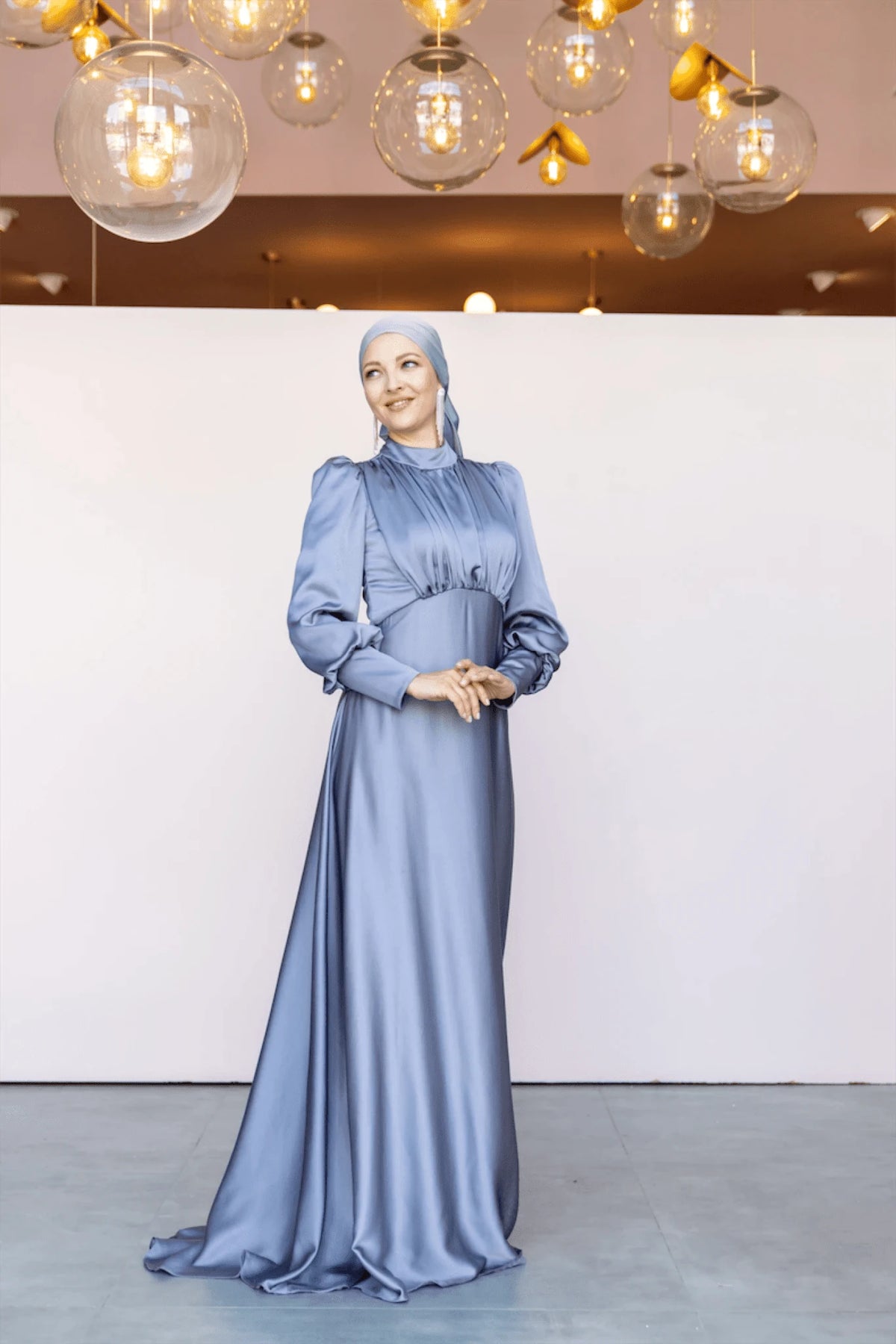 Dilay Tesettür Abiye -Gri - Mavi