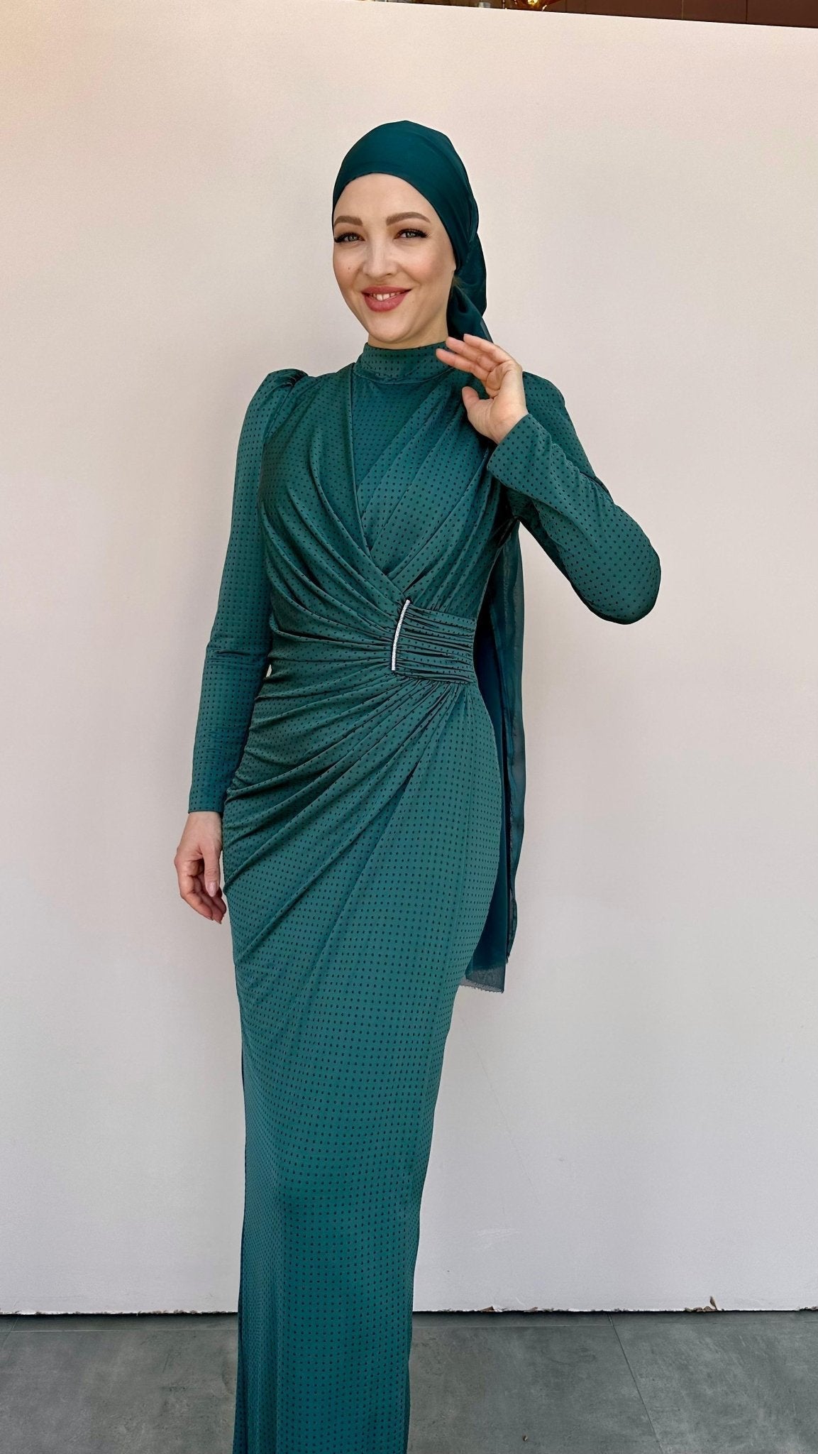 Elmas Tesettür Abiye - zümrüt