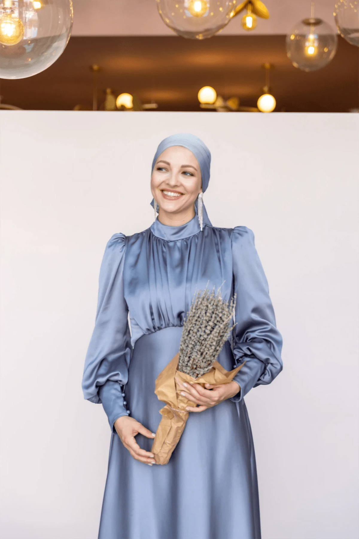 Dilay Tesettür Abiye -Gri - Mavi